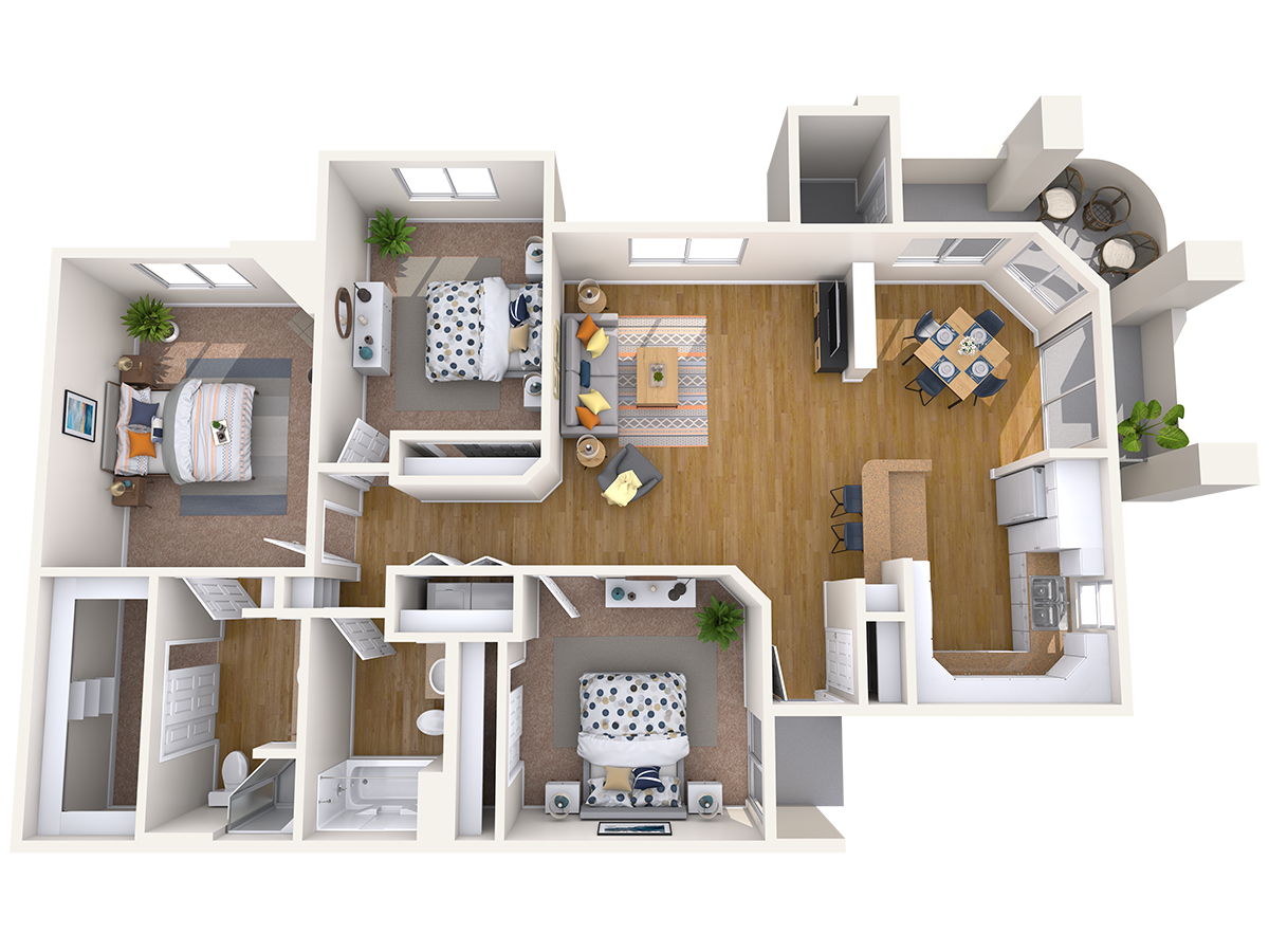 Floor plan for 3 beds, 2 baths, 1452 sqft